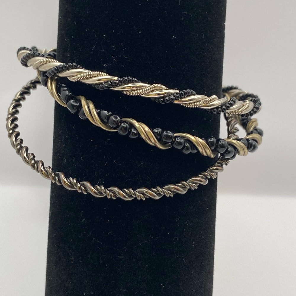 Bangle bracelet silver tone & black set of 3